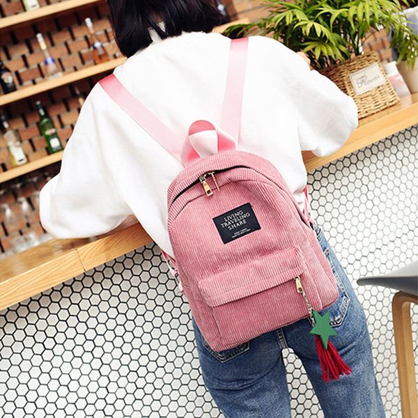 

preppy style school bags for teenage girls backpack women's fashion canvas travel backpack corduroy pink mochila#h20
