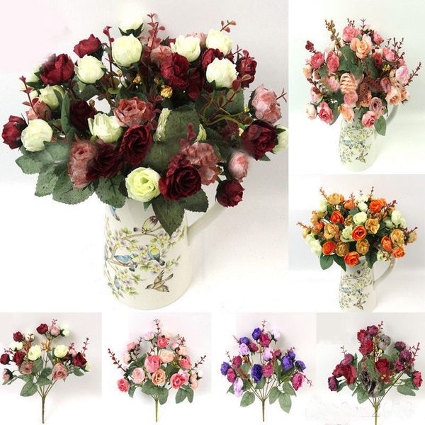 

2 Bouquet 42 Head Artifical Rose Silk Flower Bouquet Home Wedding Decor New