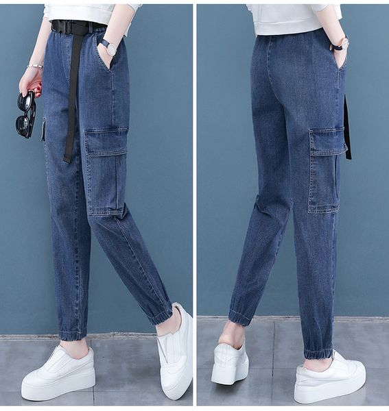 

dark blue in the spring of the new big yards more fat mm tall waist show thin trousers straight female trousers slacks
