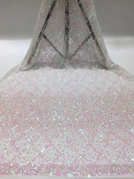 

grade 5 yards french net fabric syj-566810 with beads unique embroidered tulle fabric with quality, Pink;blue