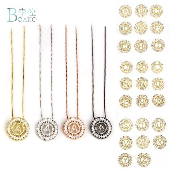 

boako 26 letter necklace women cz crystal initial necklace name cubic zirconia round pendant gold female jewelry b40, Silver