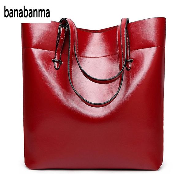 

banabanma women's casual oil wax pu solid color bucket bag satchel medium shoulder bag vintage messenger motorcycle zk10