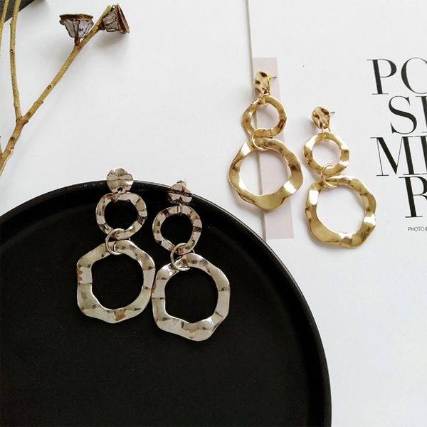 

fashion exaggerated earrings office lady geometric design metal ring long pendant elegant personalized business earrings female, Golden;silver