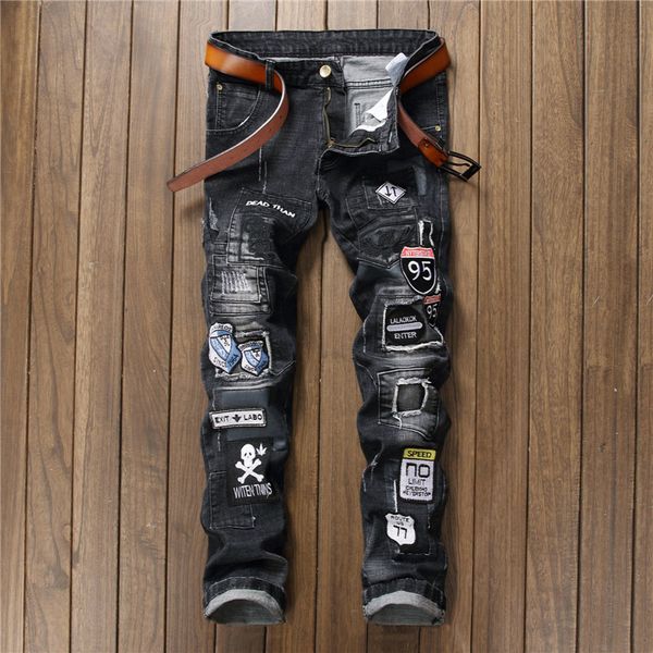 

new fashion brand european american style men jeans luxury denim trousers jeans slim straight black patchwork jeans 805#, Blue
