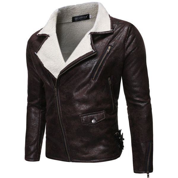 

2019 foreign trade in europe and america new winter men's fashion casual men's multi zipper slim lapel leather, Black