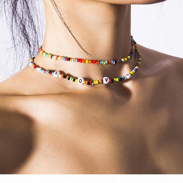 

2019 new handmade bohemian beaded choker collar necklace women vsco girl bead bracelets love initial letter chocker necklaces boho jewelry, Silver