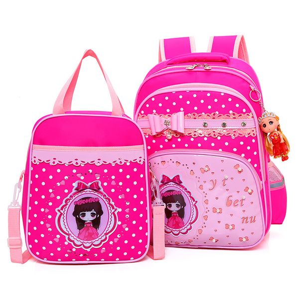 

6-12 year old child's school bag set for girl fashion cartoon princess lace bow school backpack starting gift for girls