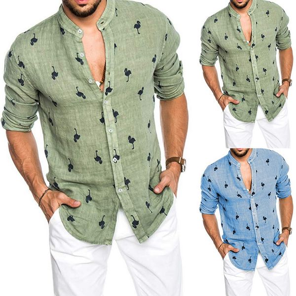 

casual hawaiian shirt flamingo print button chemise homme long sleeve camisas hombre slim summer linen shirt new blusa masculina, White;black