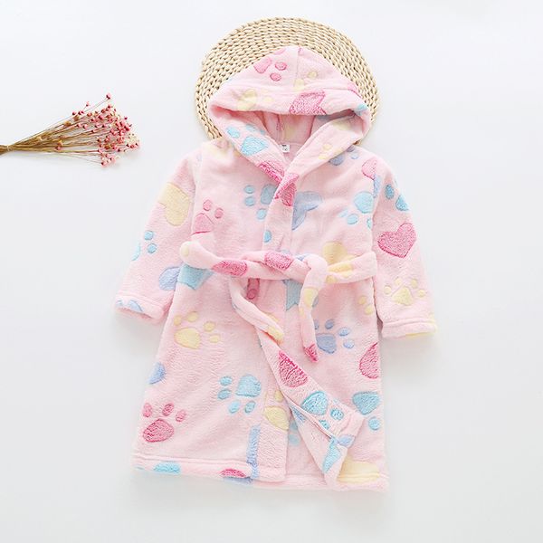 

hooded kids cartoon nightwear pink velvet kimono bathrobe gown cute children sleepwear home clothing winter warm nightgown, Black;red