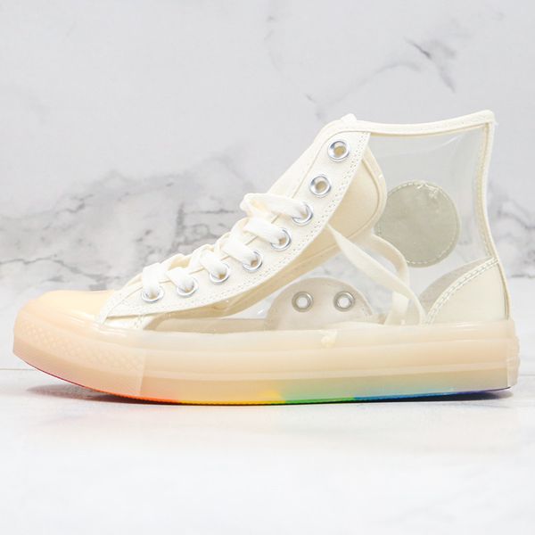 

2020 new canvas shoes translucent tpu transparent material jelly rainbow bottom lightclearmaterial hi19ss white pink women casual skateboard