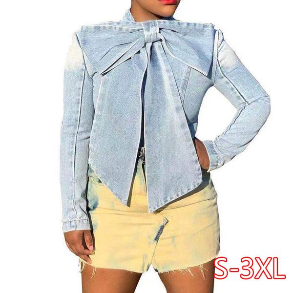 

старинные джинсы блузки топы женщины галстук бабочка однобортный мода джинсовая блузка женские повседневные пуговицы рубашки с длинным рукав, White