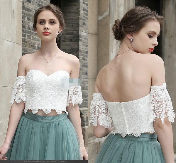 Boho Off The Shoulder Giacca da sposa Applique in pizzo Bolero Giacche per abiti da cerimonia speciali per feste da sera da ballo Spedizione gratuita