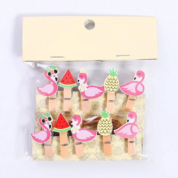 

10 pcs/set fruit and flamingo wooden clip p clips party decoration clip with rope