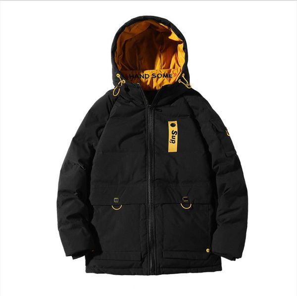 

2019 new style autumn winter men down jacket red warm thick hooded teenager down coats male waterproof stand collar outerwear, Black