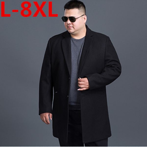 

new 8xl 7xl men's wool coats & jackets winter cashmere jacket man long section single breasted overcoat casual woolen coat, Black