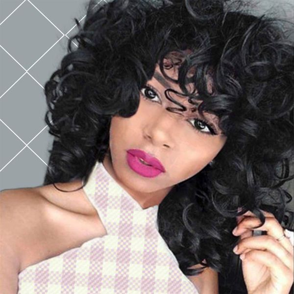 Curly Wigs Synthetic Kinky Wig With Bangs Fluffy Wavy Black Hair