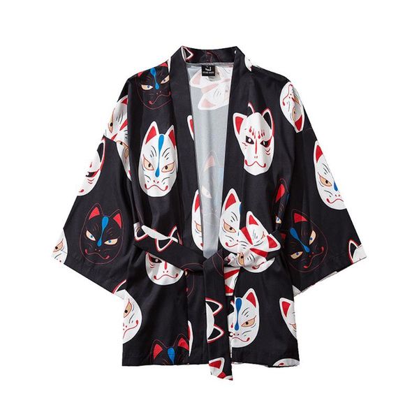 

jaycosin men shirt polyester summer japanese five point sleeves kimono mens and womens cloak jacke blouse men shirts casual, White;black