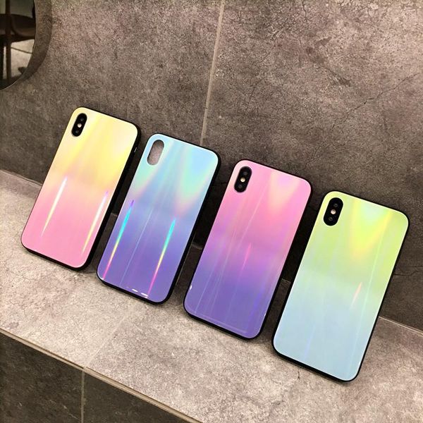 

amazing luxury gradient color tempered glass case for iphone 7 8 6 6s plus rainbow blue ray phone cover for iphone x xs maxglitter cases