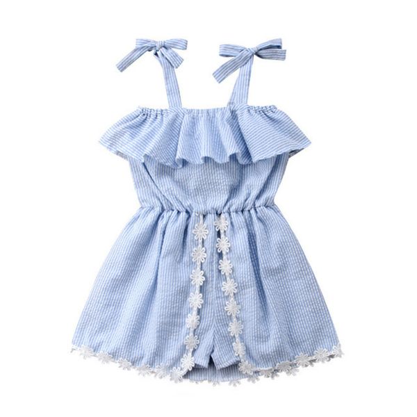 

2020 summer baby girls jumpsuit fashion children suspender striped one-piece cotton bodysuit girls romper toddler clothing, Blue