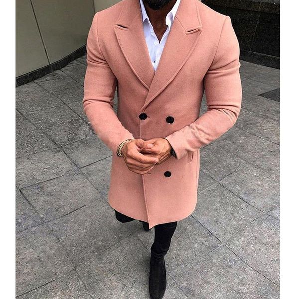 

designer men blends winter solid color long sleeve thick men coats with pockets casual plus size outerwear, Black