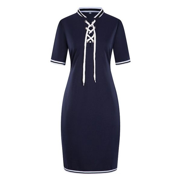 

6XL Womens Summer Casual Dress Stand Collar With Ribbon Pencil Dress Fashion Designer Panelled Dress