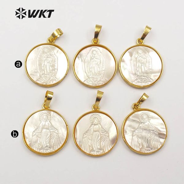 

wt-jp042 wkt wholesale natural white shell pendant round shape virgin mary religious style pendant for necklace making, Silver