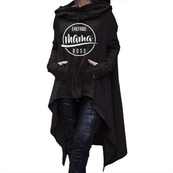

Letters Printhoodies For Womenlong Irregular Hoodies Women Tops Kawaii Pockets 2019 Cute Casual Plus Size Comfortable, Black