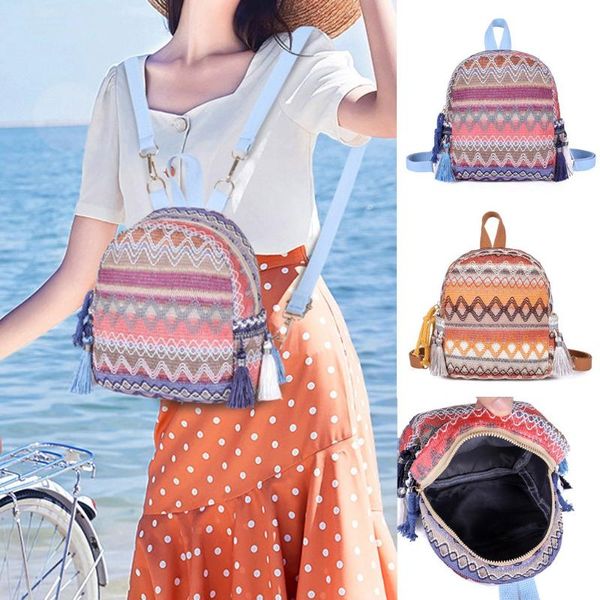 

women students ethnic style tassel splice school bag backpack shoulder bag