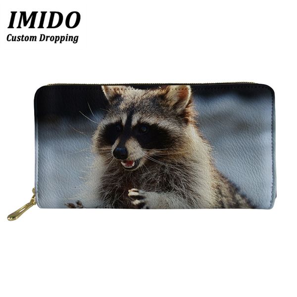 

imido 2019 new raccoon women leather wallets with zipper phone pocket purse card holder women long wallet lady long coin purse, Red;black