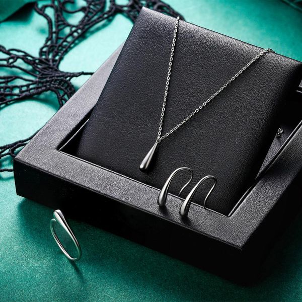 

tuliper 925 silver jewelry set teardrop necklace earrings rings for women wedding party jewelry accessories girl christmas gift