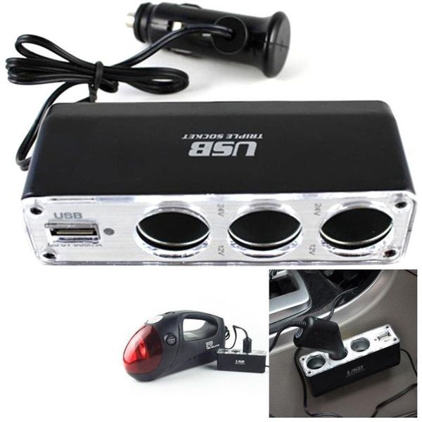 

car cigarette lighter multi socket triple splitter usb charger adapter dc 12v/24v car accessories adapter with usb port