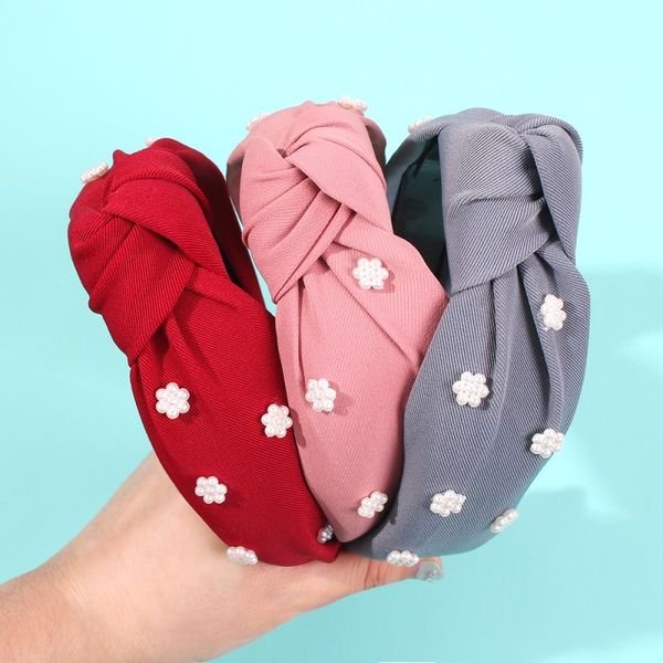

simulated pearls knot hairband women fashion headband solid color fabric hairband head crown hairwear accessories gift f1134, Golden;white