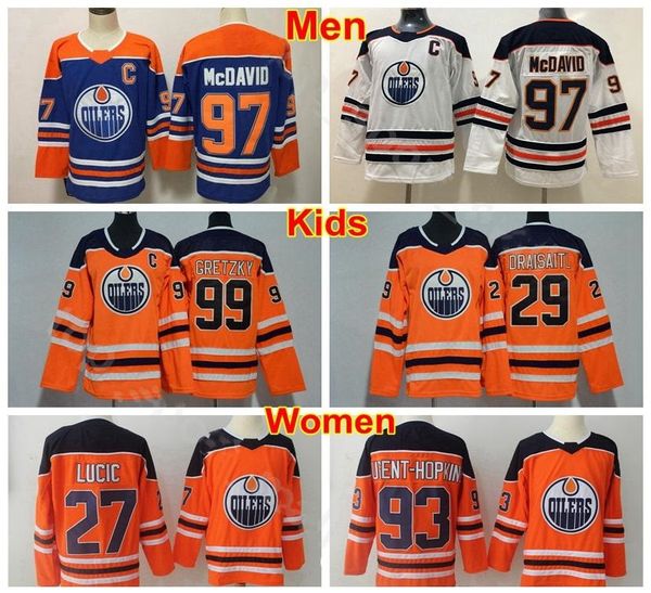 

мужчины женщины джерси 97 молодежь эдмонтон ойлерз хоккей 99 уэйн гретцки 29 леон драйзайтл 27 милан лучич 93 райан ньюджент-хопкинс майки, Black;red