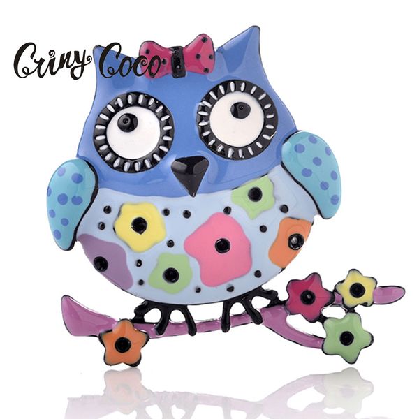 

cring coco 2019 new colorful enamel owl standing on the branch brooches woman female cute bird animal pins jewelry alloy brooch, Gray