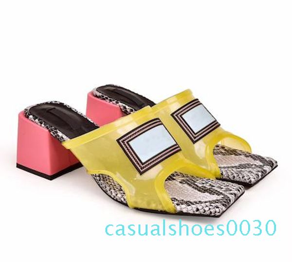 

women transparent pvc heels designer sandals genuine leather fancy shoes high heel mules slides luxury slipper large size 34-42 with box c30, Black