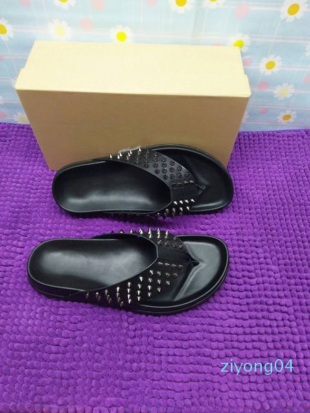 

2019 men sandals fashion women casual red bottom slipper brand male shoe cow leather man genuine leather shoes with box z04, Black