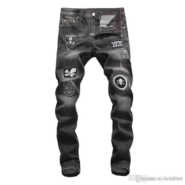 

роскошные мужские джинсы дизайнерские высококачественные мужские брюки стили и цвета разнообразие джинсовой уличной моды мотоцикл череп прям, Blue