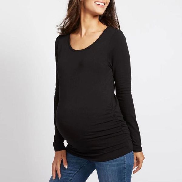 

womens designer maternity long sleeve round neck solid color t-shirtv2u3, Black;brown
