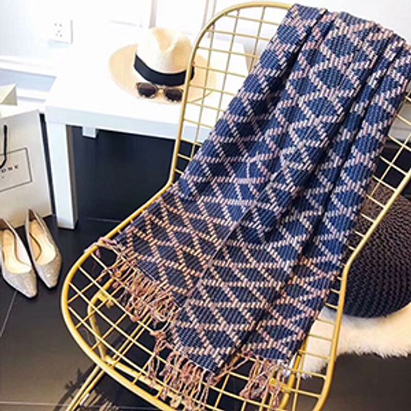 

korean new fashion long scarf shawl female autumn and winter new color mixed wild warm thick fringed luxury women scarf, Blue;gray