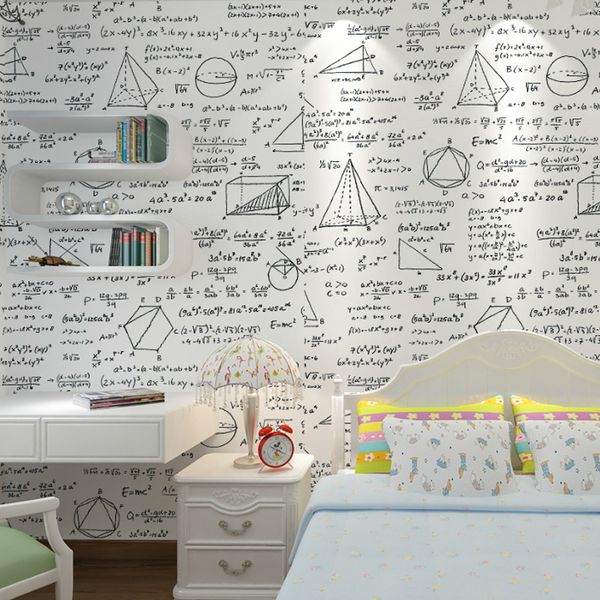 

black and white wallpaper blackboard geometry mathematical formula personality wallpaper children's room cafe dining room theme wallpap
