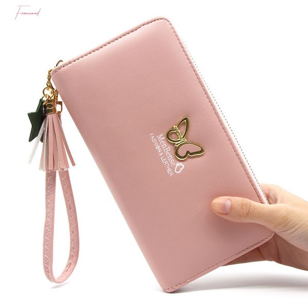 

2020 new korean womens wallet long fashion handbag butterfly zipper buckle wallet womens bag mobile bag mini wallet, Red;black