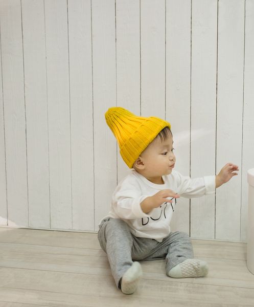 

cute baby knitted hat fashion kids warm winter hats soft fur pom ball caps candy color crochet beanie cap, Yellow