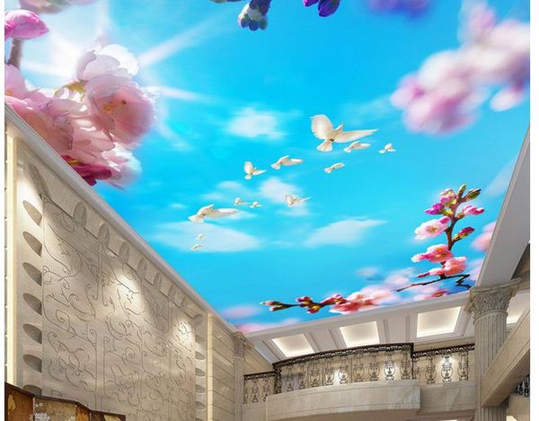 

3d потолочные фрески обои peach blossom blue sky dove потолочное zenith mural