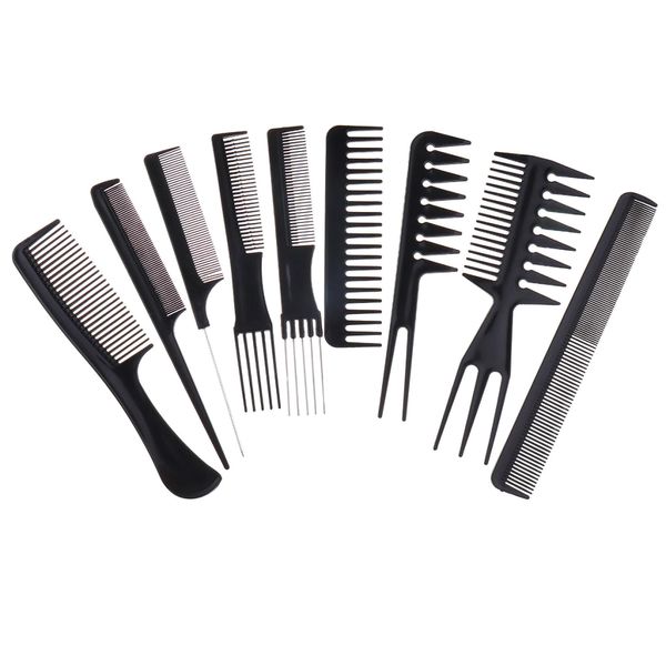 

10 pieces professional salon stylist hair styling comb plastic hairdressing combs set for all hair types, Silver
