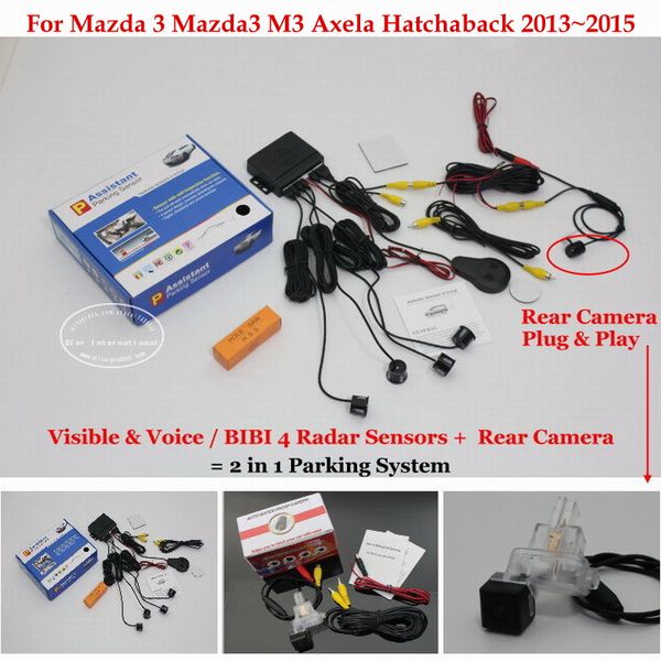 

liislee for 3 3 m3 axela - car parking sensors + rear view back up camera = 2 in 1 visual / bibi alarm parking system