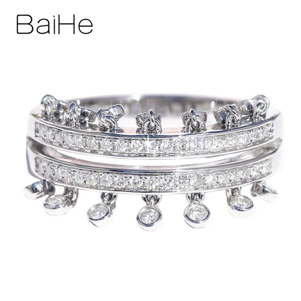 

baihe solid 14k white gold about 0.33ct certified h/si round 100% genuine natural diamonds women trendy fine jewelry gift ring, Golden;silver