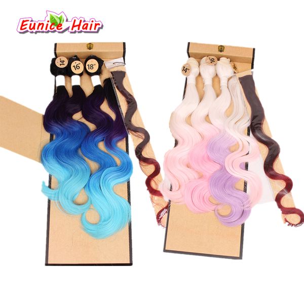 

two tone ombre synthetic body wave hair weft with closure and clip hair rainbow synthetic body wave 4 bundles ombre brown, Black