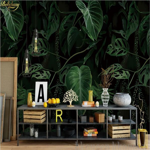 Beibehang Nach Foto Tapete Tropische Pflanze Grünes Blatt Ölgemälde 3D Wand Café Restaurant Thema Hotel Hintergrund