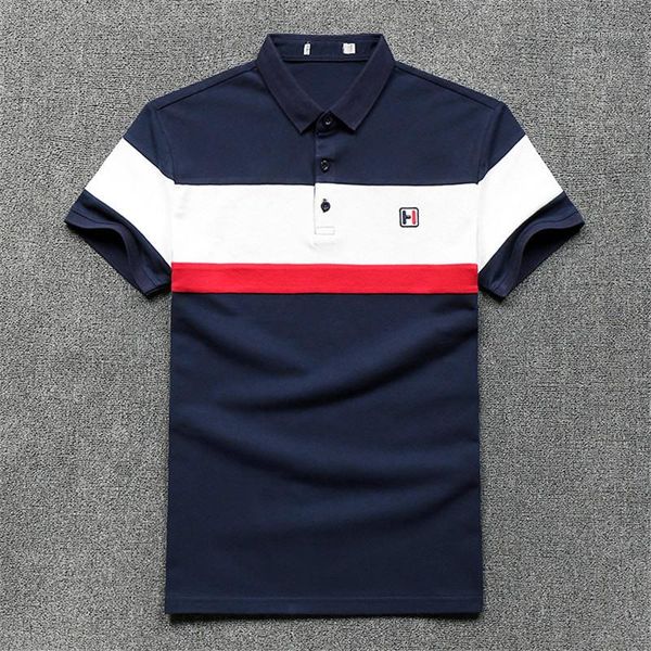 

мужские поло тощий короткий рукав отворотом шеи мужские топы повседневные тройники лоскутное полосатый принт, White;black