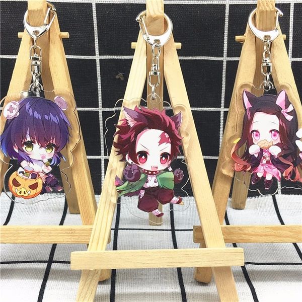 

demon slayer kimetsu no yaiba key chain anime key ring acrylic keyring cute keychain funny woman kids man girls llavero jewelry, Silver